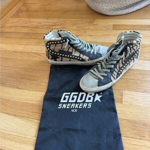 Golden Goose Tiger Print Calf Hair High-Top Sneakers
